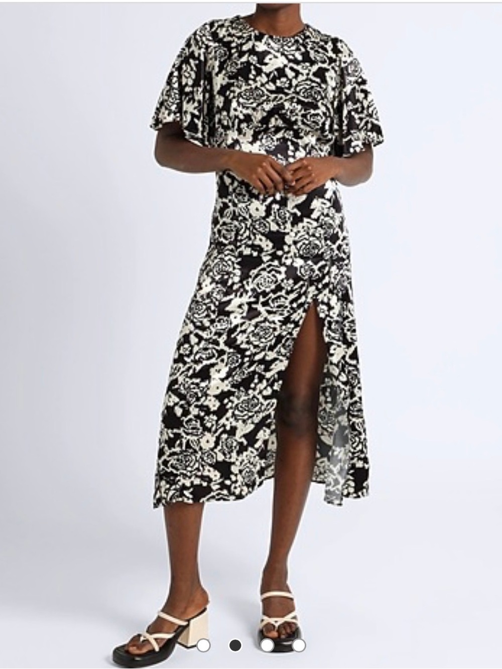 Top Shop Black & White Floral Midi Dress with Front Slit